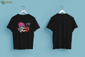 Pink Red Skull Illustration Coffee Tshirt - Image 5