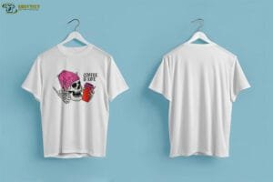 Pink Red Skull Illustration Coffee Tshirt - Image 4