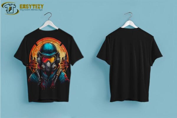 Cyberpunk Soldier Gas Mask Graphic Tee – Futuristic Warrior