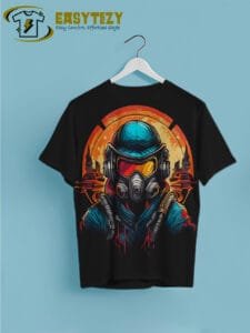 Cyberpunk Soldier Gas Mask Graphic Tee – Futuristic Warrior - Image 4