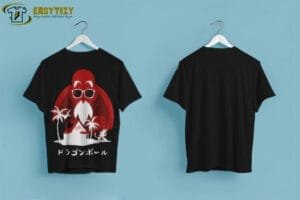 Retro Anime Island T-shirt – Bold Red & Black Design - Image 3