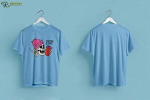 Pink Red Skull Illustration Coffee Tshirt - Image 3