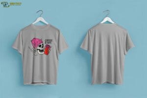 Pink Red Skull Illustration Coffee Tshirt - Image 2