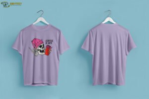 Pink Red Skull Illustration Coffee Tshirt