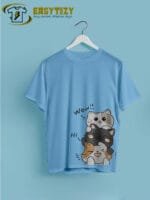 Stacked Cute Cats T-Shirt | Adorable Feline Tower Tee | "Wow!!" & "Hi," Kitty Graphic